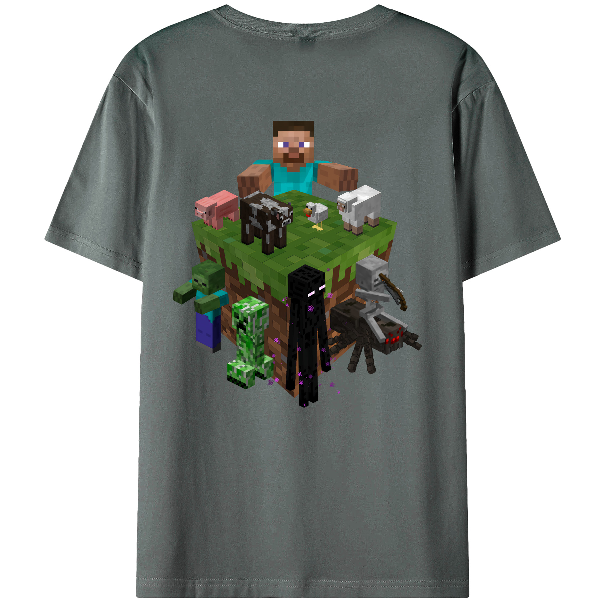 （画像用） マインクラフト ブロックの世界 Minecraft MC Block world 綿100％ メンズ半袖Tシャツ（バックプリント） 通気性